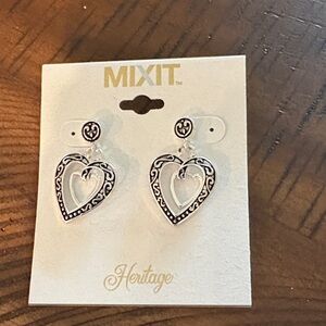 Mixit Heritage Heart Earrings - Black and Silver